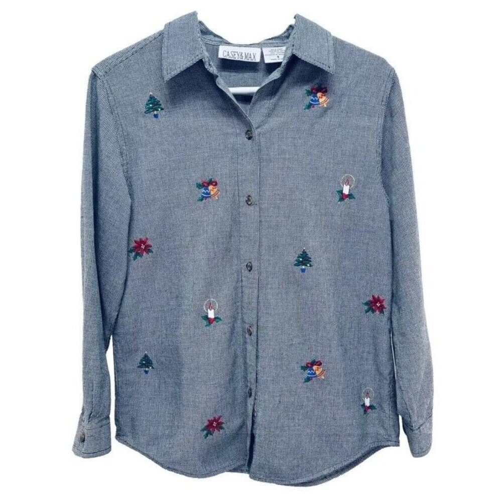 Casey & Max Dress Shirt SZ S Women’s Christmas Button Up Embroidered Plaid